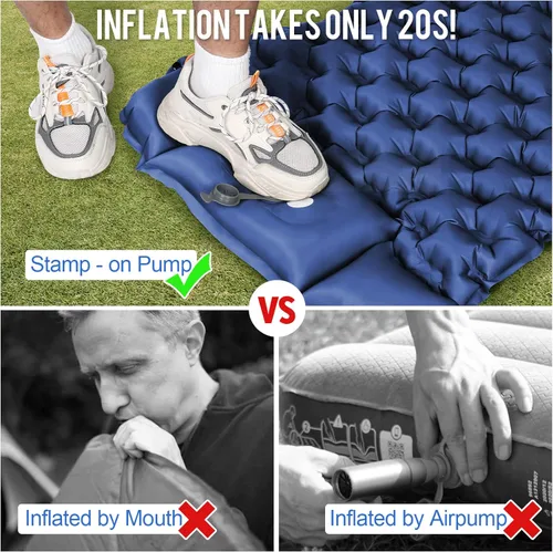 Vista 2 de WANNTS Almohadilla de dormir, almohadilla de dormir ultraligera e inflable para acampar, bomba incorporada, ideal para senderismo - colchoneta