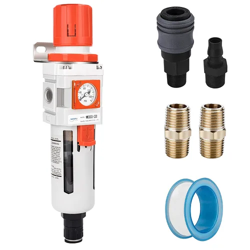 Vista 12 de NANPU 1/2 "NPT Embedded Gauge Compressed Air Filter/Regulador Piggyback Combo, Drenaje Automático, Elemento de Latón de 5 Micrones, Cuenco