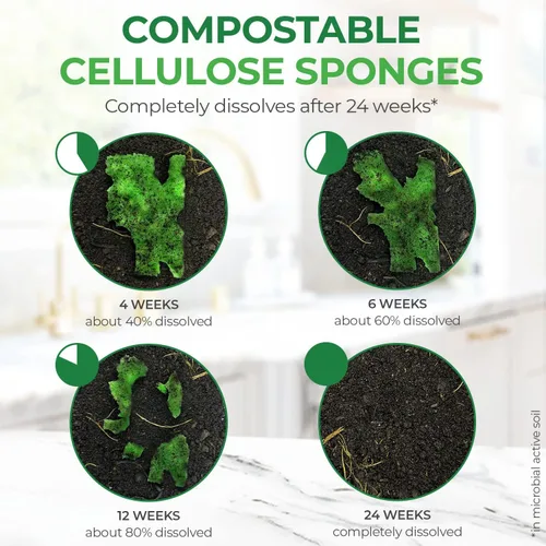 Vista 3 de AIRNEX Esponjas comprimidas de celulosa biodegradables Paquete de 12 esponjas de cocina para limpieza Esponjas de limpieza multiusos resistentes