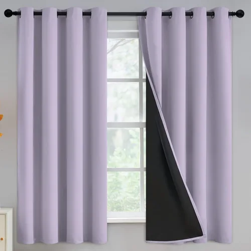 Vista 82 de Yakamok Cortinas 100% opacas para dormitorio, 2 paneles, cortinas de ventana completamente opacas, paneles de ventana con aislamiento térmico