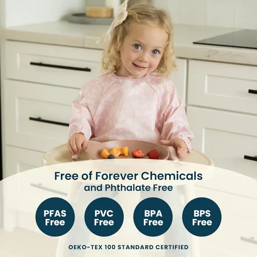 Vista 10 de Tiny Twinkle Babero de manga larga para bebés y niños pequeños, paquete de 2 baberos impermeables para comer, lavable a máquina y artículos