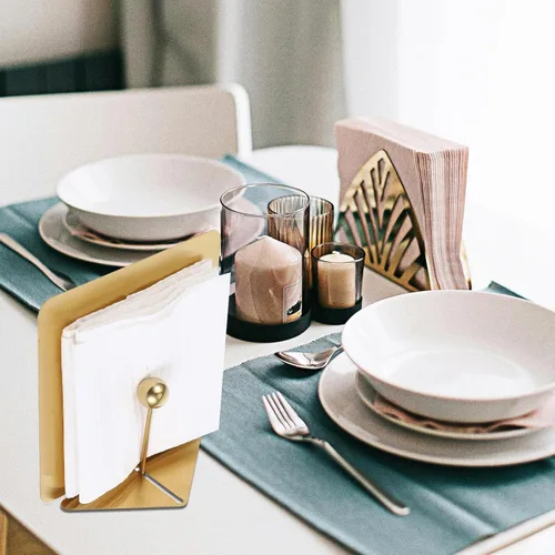 Vista 6 de Cabilock Stainless Steel Napkin Holder Flat Square with Weighted Arm Large Gold Hand Towel Dispenser for Kitchen Dining Restaurant Table Use