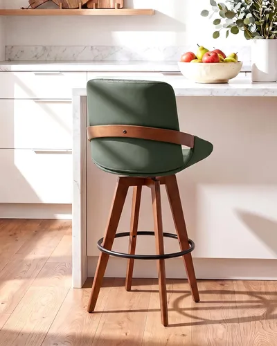 Vista 27 de AQG Counter Height Bar Stools, Mid Century Modern Bar Chairs Swivel with Back, Faux Leather Upholstered Barstools Walnut Wood Frame for Kitchen