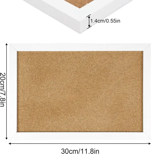 Vista 2 de Tablero de corcho para anuncios de 12 x 7.8 pulgadas con marco blanco rectangular y pin para colgar en paredes, oficina, tablero de mensajes