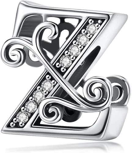Lorrifal Alphabet Initial Charms Letter Complete A-Z Letters Solid 925 Sterling Silver Cubic Zircons Beads Dangle Pendants for Pandora European