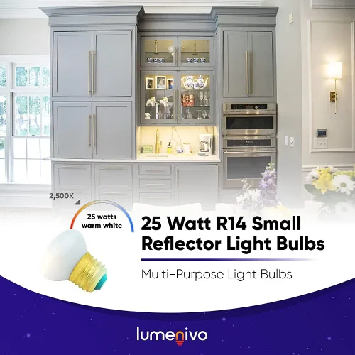 Vista 5 de lumenivo Bombillas reflectoras pequeñas R14 de 25 vatios – 120/130 voltios E26 de repuesto de base de cuello corto incandescente esmerilada de lava