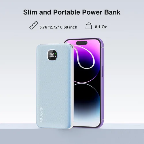 Vista 7 de penaover - Cargador portátil con cables integrados y enchufe de pared AC, batería externa de 10000 mAh delgada, carga rápida de 22.5 W, 5 salidas, 2
