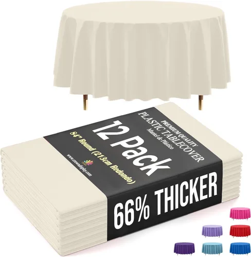 Vista 22 de Exquisite 66% Thicker Premium Aqua Round Tablecloth 0.5 Mil 6 Pack Plastic Table Cloth Disposable 84 Inch Round Plastic Tablecloth Won't Tear Easily