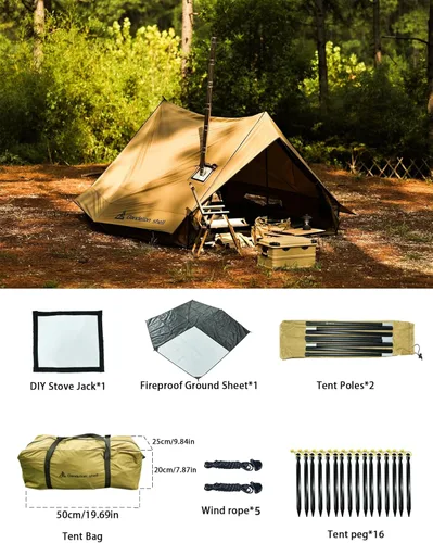 Vista 2 de Dandelion Shell Tienda Cabaña Caliente Plus X3 con Conector para Estufa – Refugio Ligero de 4 Estaciones para 2–3 Personas, Impermeable y Resistente