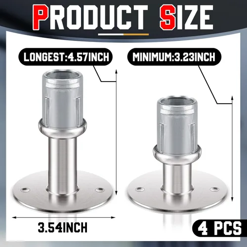 Vista 2 de Dunzy Pies con bridas de acero inoxidable para muebles de 3 1/2 pulgadas de diámetro, patas de mesa ajustables, base redonda, patas ajustables