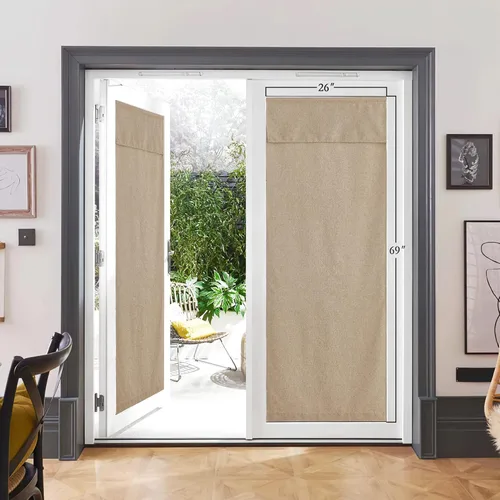 Vista 7 de RYB HOME Cortinas de puerta francesa mezcla de lino natural, para oscurecer la habitación, cortina de ventana para puerta, persianas con aislamiento