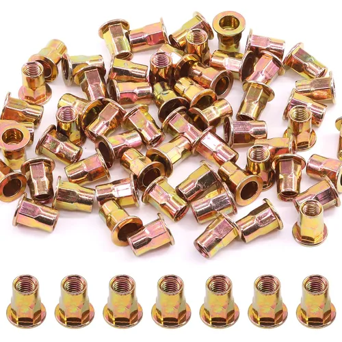 Glarks Juego de 60 tuercas de remache de brida de cuerpo hexagonal M8 de acero al carbono chapadas en zinc, cabeza plana roscada, tuerca de