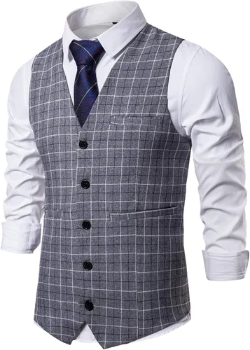 DONGD Chaleco de traje formal para hombre, chaleco de vestir de negocios para traje o esmoquin Gris