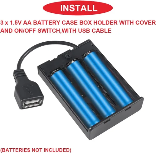 Vista 5 de 2 piezas Soporte de batería 3AA con interruptor, toma USB hembra, caja con soporte para baterías AA de 3x1.5V, interruptor de encendido/apagado
