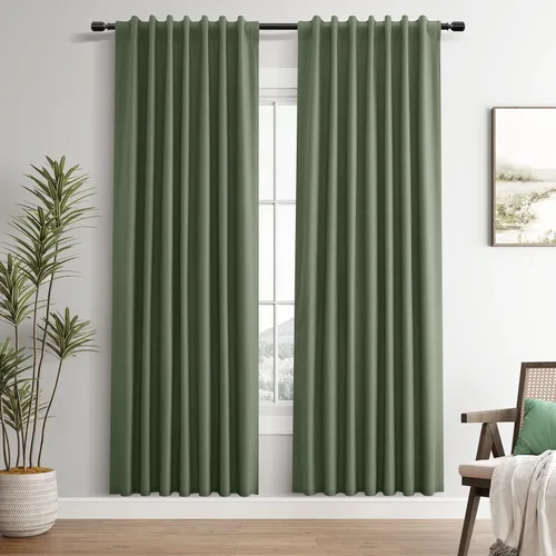 Vista 46 de Guken Cortinas opacas de lino, 2 paneles rústicos, elegantes, 100% opacas, con aislamiento térmico, banda de ganchos y trabilla trasera, 52 x 84