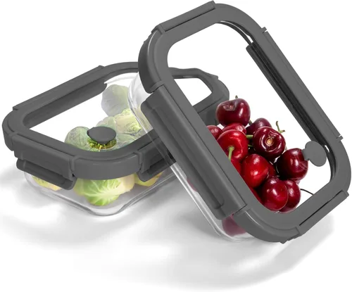 Vista 9 de Juego de 6 recipientes de vidrio de borosilicato para almacenamiento de alimentos con tapas herméticas, aptos para horno, microondas y congelador, a