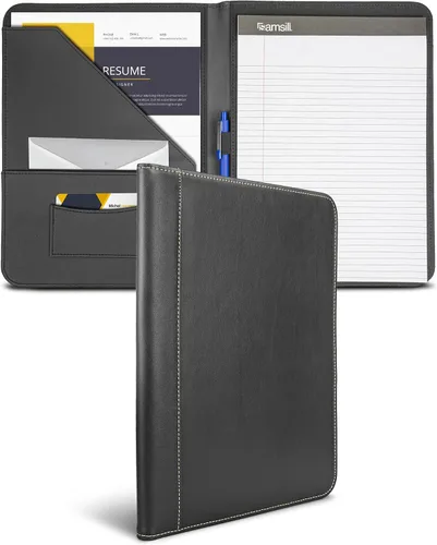 Samsill Portafolio de piel sintética con puntada de contraste, portafolio de negocios para hombres y mujeres, organizador de documentos y currículo