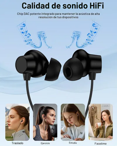 Vista 3 de Auriculares con cable, auriculares Jack de 0.138 in con cable, auriculares de Apple intrauditivos con micrófono, cancelación de ruido con cable