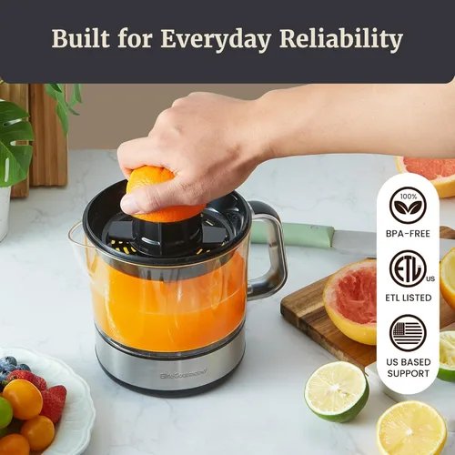 Vista 7 de Elite Gourmet ETS623 - Exprimidor eléctrico de cítricos de 40 W, sin BPA, compacto, gran volumen, control de pulpa, naranjas, limones, limas