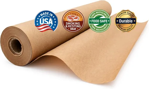 Vista 2 de Rollo de papel de carnicero marrón prémium de 17.75 pulgadas x 100 pies, papel kraft de grado alimenticio para ahumar barbacoa, envolver carne