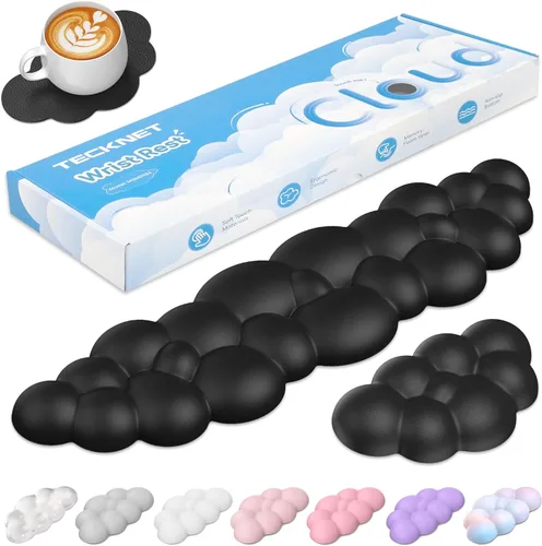 TECKNET Cloud - Juego de reposamuñecas para teclado, reposamuñecas Cloud con base antideslizante, almohadilla de muñeca de cuero PU para teclado con