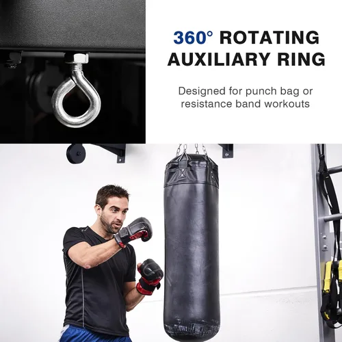 Vista 6 de LIONSCOOL Barra de dominadas multifuncional montada en la pared con sistema de polea, barra de dominadas de agarre múltiple de 48" y 16"/24