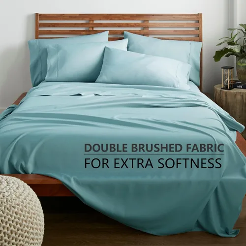 Vista 2 de American Home Collection - Juego de sábanas y fundas de almohada estampadas de 6 piezas, con 14 pulgadas de caída; sábanas de microfibra con doble