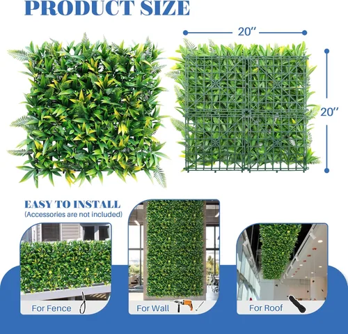 Vista 5 de ECOOPTS Rejilla de privacidad de hiedra sintética, paneles artificiales de boj de 20 x 20 pulgadas, plantas de seto topiario para decoración