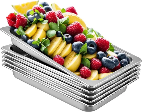 VEVOR Sartenes de hotel de tamaño completo de 2.5 pulgadas de profundidad, bandejas de mesa de vapor, paquete de 6, 0.031 in de grosor, sartén de