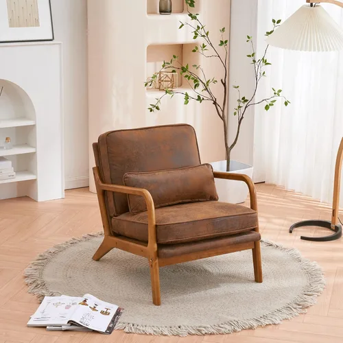 Vista 19 de VINGLI Acogedoras sillas de sala de estar, juego de 2 sillas decorativas de lino grueso beige, sillas de madera para dormitorio, cómodas sillas