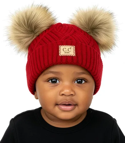 Vista 46 de Funky Junque Gorro de invierno con doble pompón para bebé de 0 a 12 meses, bonito gorro de punto acogedor para clima frío Patrón de tejido