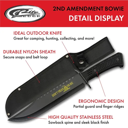 Vista 2 de SZCO Supplies 15" Rattle Snake Mango de goma Sawback Bowie Blade Cuchillo de supervivencia al aire libre con funda, negro, 211559-YB