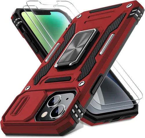 Vista 17 de DEERLAMN Funda para iPhone 13/iPhone 14 de 6.1 pulgadas con cubierta deslizante para cámara + protector de pantalla (2 paquetes), soporte de anillo