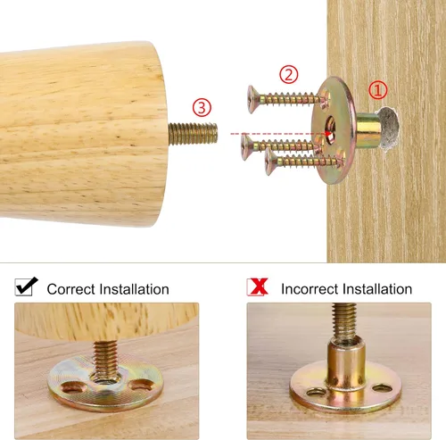 Vista 4 de uxcell Patas de madera para muebles, patas de sofá de 2 pulgadas, patas redondas de madera maciza, patas de sofá de color madera, patas de repuesto