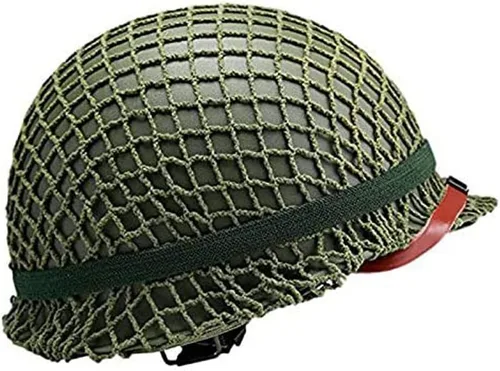 Vista 3 de Perfecto réplica del casco del ejército de EE.UU. M1 verde de la WW2 con correa de barbilla de red/lona para pintar tú mismo