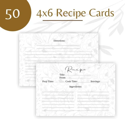 Vista 6 de Caja de recetas con tarjetas y separadores Juego de tarjetas de recetas y caja con 12 separadores de recetas 50 tarjetas de recetas de granja de 4