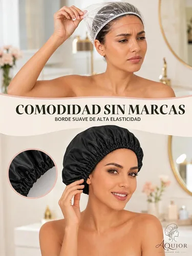 Vista 4 de Aquior Gorro de ducha reutilizable para mujeres, hombres, gorra de pelo impermeable, tamaño grande para cabello largo, trenzas, rizado o corto