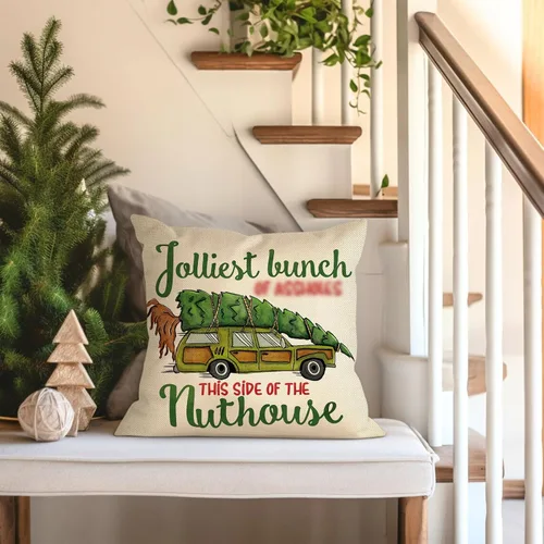 Vista 4 de Selmad Juego de 4 fundas de almohada navideñas para vacaciones Vacaciones locas de Navidad