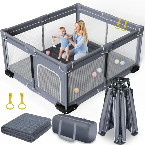 Vista 7 de Jixrolyn: Corralito pequeño para bebés y niños pequeños, de 36"x36", malla suave y transpirable, base antideslizante, corralito mini para bebés