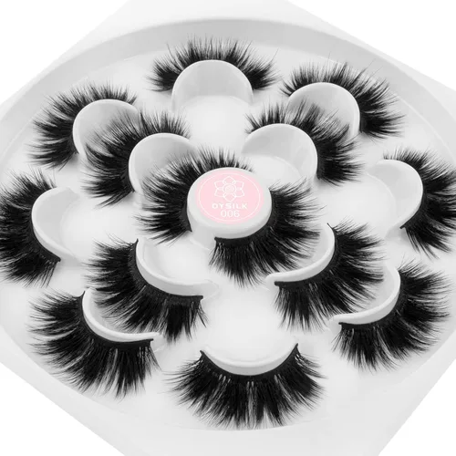 Vista 2 de DYSILK Pestañas postizas naturales de visón 6D, aspecto dramático, pestañas postizas esponjosas, extensión de maquillaje, pestañas largas hechas a