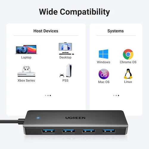 Vista 5 de UGREEN Hub USB 3.0, divisor de 4 puertos USB A ultradelgado expande USB para mouse, teclado, unidad flash, disco U, impresora compatible