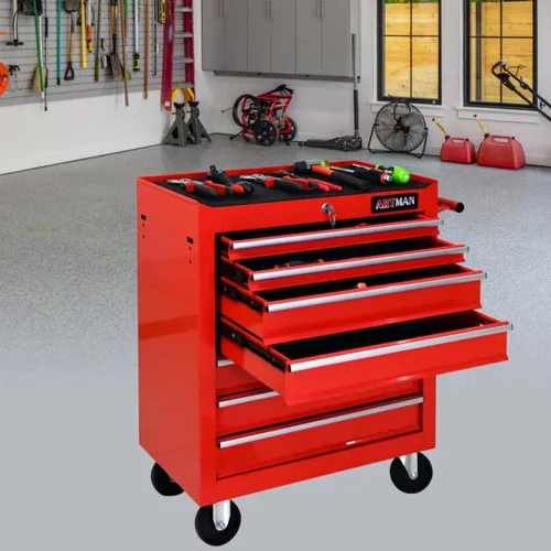 Vista 3 de 7-Drawer Rolling Tool Cart, Mobile Tool Storage Cabinet with Wheels & Locking Drawers, Steel Workshop Trolley with Ball Bearing Slides for Garage