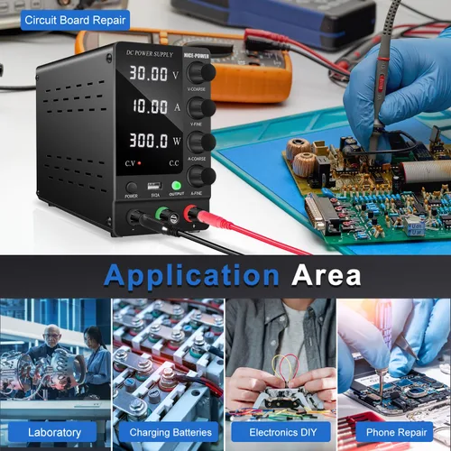 Vista 7 de NICE-POWER Fuente de alimentación CC variable 30V 10A, fuente de alimentación de banco de CC regulada ajustable con interruptor Blanco