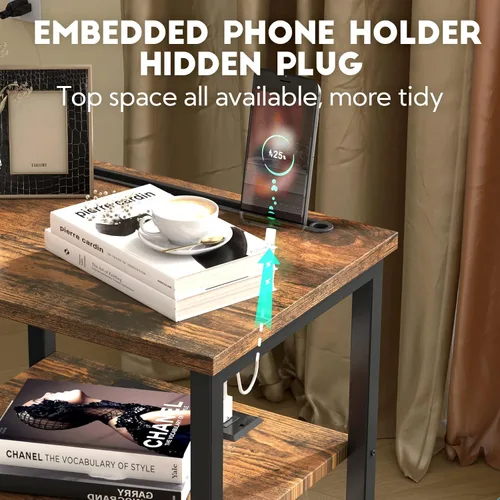 Vista 5 de AMHANCIBLE Mesita de noche, mesa auxiliar, mesa auxiliar con estación de carga, juego de 2 mesitas de noche, juego de 2, mesas auxiliares