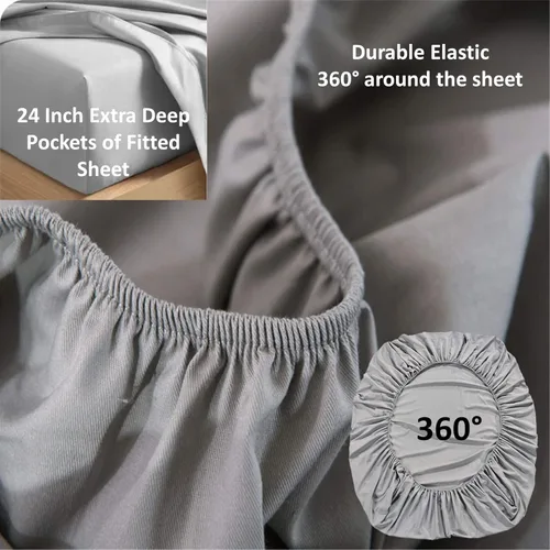 Vista 4 de Juego de sábanas puro de 100% algodón orgánico certificado de 1000 hilos, juego de ropa de cama de 4 piezas, bolsillo extra profundo de 24 pulgadas