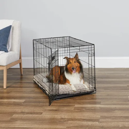 Vista 2 de MidWest Homes for Pets iCrate - Jaula plegable para perros de 36 pulgadas con panel divisor, bandeja a prueba de fugas y pestillos seguros, perrera