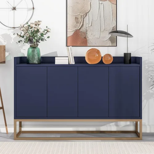 Vista 12 de LUMISOL Armario de almacenamiento moderno con puertas y base de metal, aparador de cocina de madera con estantes ajustables para espacios pequeños