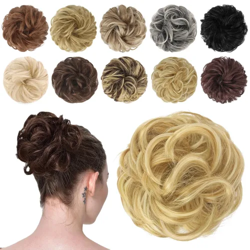 Vista 15 de FESHFEN Pieza de Cabello de Moño Desordenado - Extensiones de Coleteros de Moño de Cabello Ondulado Rizado Elástico Postizos Sintéticos para Mujeres
