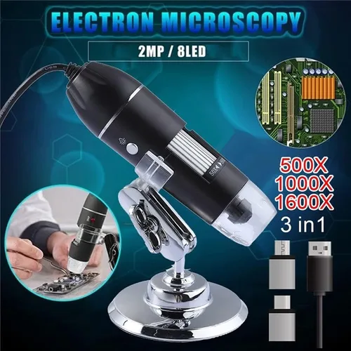 Vista 6 de Smicroscope Accessories for Adults 1600X Microscope with 8 LED Lights 3 in 1 Handheld Electron Microscope Microscopio Microscope (Color 1600X)