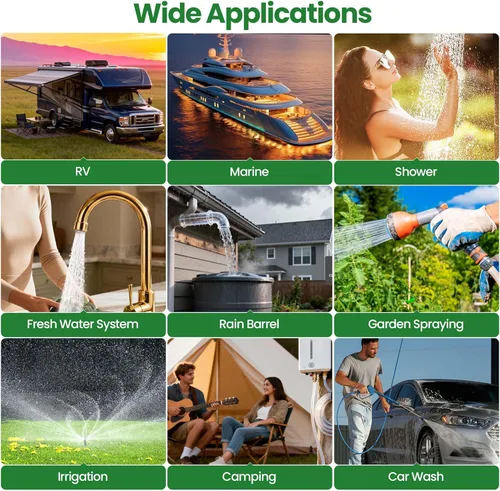 Vista 8 de Bomba de agua de 12 V, motor de cobre puro de 3.5 GPM bomba de diafragma autocebante con interruptor de presión ajustable de 40-80 PSI para RV, uso